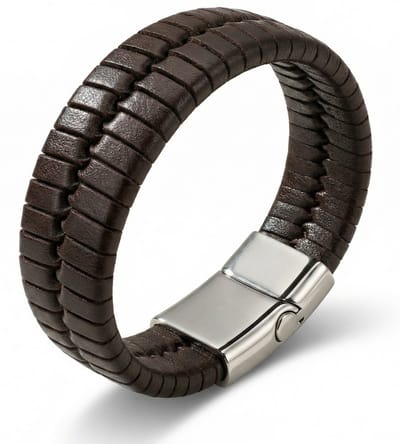 Dikke armband leer 21cm zwart met magnetische sluiting Galeara design Kaki