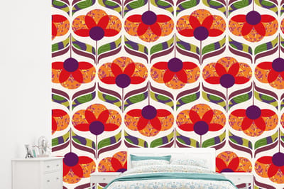 Behang - Fotobehang Retro - Flower Power - Vintage - Kleuren - Breedte 245 cm x hoogte 220 cm