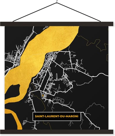 Posterhanger incl. Poster 60x60 cm - Schoolplaat - Stad – Plattegrond – Frankrijk – Saint-Laurent-Du-Maroni – Stadskaart - Textielposter - Zwarte latten - Stadskaart