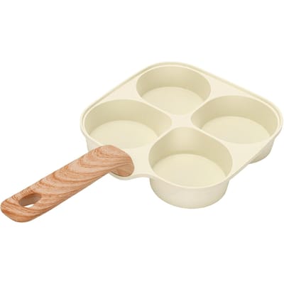 Poêle à Petit-Déjeuner 4 Tasses Chauffage Rapide Facile à Nettoyer Alliage d'Aluminium Antiadhésive Poêle à Œufs Pour la Cuisine beige