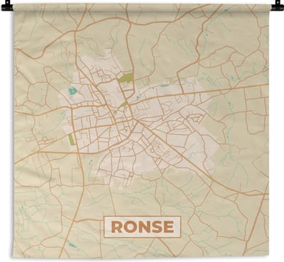 Wandkleed - Wanddoek - Plattegrond - Stadskaart - Ronse - België - Kaart - 180x180 cm - Wandtapijt