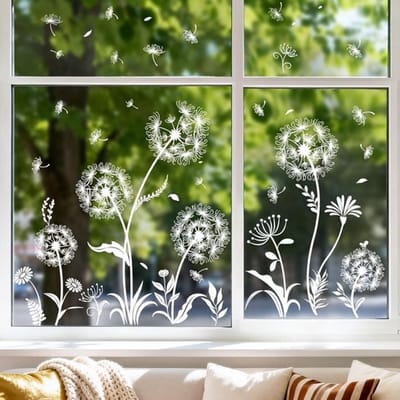 Witte paardenbloem raamstickers voor planten - Herbruikbare statische raamdecoratie voor spiegels, glas en deuren, dubbelzijdig en anti-botsing