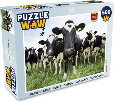 Puzzel Koeien - Gras - Lente - Dieren - Weiland - Boerderij - Legpuzzel - Puzzel 500 stukjes