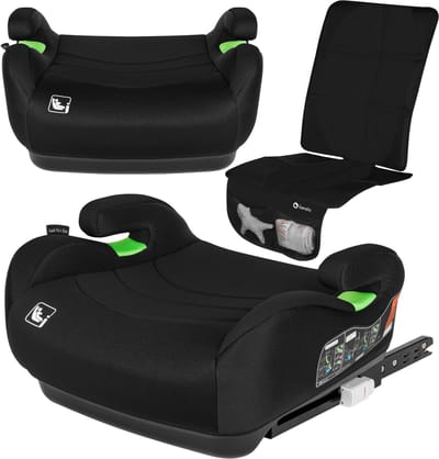 Lionelo Luuk FIX i-Size - Zitverhoger + Beschermmat voor autostoel - ISOFIX - Autostoel Booster - 125-150 cm - Voorwaarts Gerichte Autostoel volgens i-Size R129/04 Norm - Brede en Comfortabele Zitting met Zacht EPE-schuim - Dri-Seat - Bekerhouder