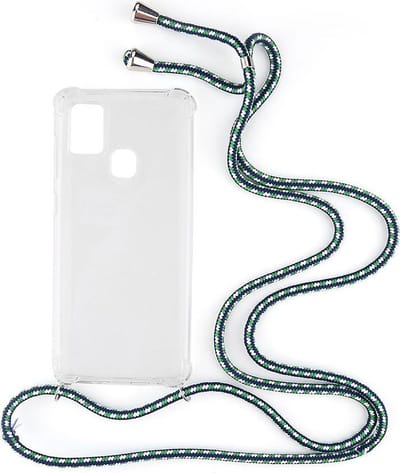 Shop4 - Samsung Galaxy A21s Hoesje - Zachte Back Case met Koord Multi Groen