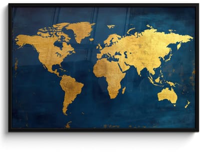 Poster in lijst - Fotolijst 120x80 cm - Posters - Wereldkaart - Goud - Donkerblauw - Posterlijst zwart - Decoratie - Wanddecoratie woonkamer - Muurdecoratie slaapkamer