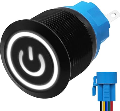 ProRide Metalen Drukschakelaar 220V ON-OFF met Aansluitkabel - 22mm - Aan/uit schakelaar - Spatwaterdicht - LED Indicatie Wit