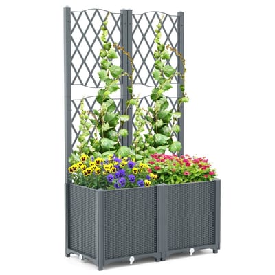 Coast Verhoogde tuinbak met schutting 80 x 40 x 140 cm - grijs, inclusief zelfbewateringssysteem voor optimale klimplantengroei