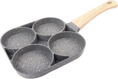 Diepe koekenpan met 4 gaten - anti-aanbak ei- en pannenkoekenpan met houten handvat