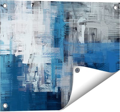 Gards Tuinposter Abstracte Kunst - Blauw Witte Penseelstreken - 50x40 cm - Tuindoek - Tuindecoratie - Wanddecoratie buiten - Tuinschilderij