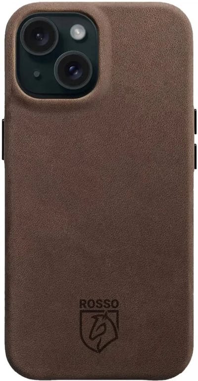 Rosso Elite Hoesje Geschikt voor Apple iPhone 15 | Compatibel met MagSafe | Echt Leer Back Cover | Beschermhoes | Bruin