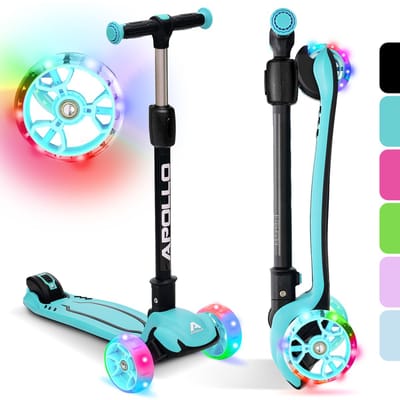 Apollo KidsPro 4 Kinderstep Opvouwbare Step, in Hoogte Verstelbare Driewielige Step, Led-scooter, voor Kinderen vanaf 3 Jaar, Led-Wielen, voor Jongens en Meisjes