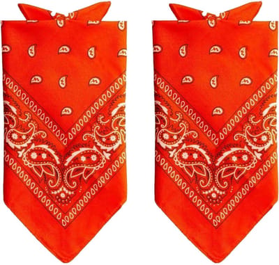 Partychimp Traditionele bandana - 2x stuks - oranje - 52 x 55 cm - polyester - hoofddoek - zakdoek