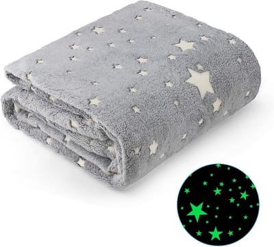 Glow-in-the-dark deken, comfortabele kinderdeken, flanellen deken met sterrenpatroon, geschikt voor alle seizoenen, kerst-, vakantie- en verjaardagscadeau, ideaal voor tieners en kinderen - 200 cm x 150 cm