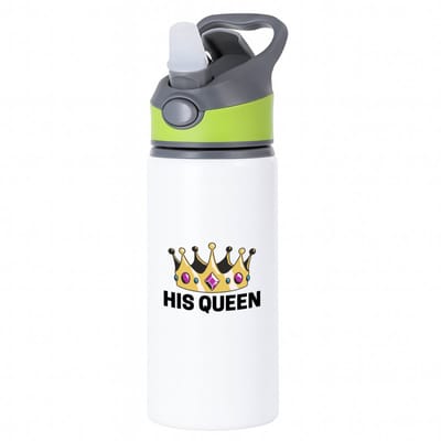 Hacebo® - His queen waterfles met rietje groen - Verjaardag - Haar - Hem - Grappige tekst - water fles - 650ML