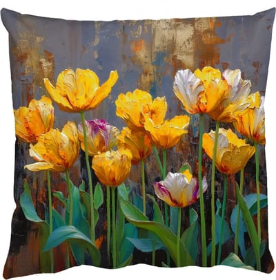 Sierkussens - Kussentjes Woonkamer - 50x50 cm - Tulpen - Geel - Penseelstreken - Abstract