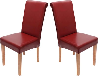 Set van 2 eetkamerstoelen Keukenstoel Novara II, leer ~ rood, lichtgekleurde poten