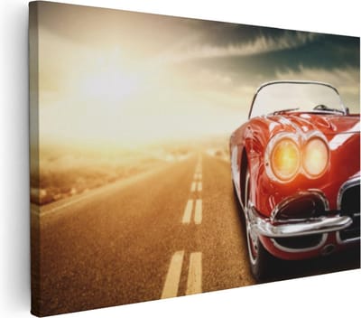 Artaza Canvas Schilderij Vintage Auto - 30x20 cm - Klein - Wanddecoratie Mancave - Muurdecoratie Woonkamer - Schilderijen Op Canvas Industrieel
