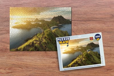Puzzel Zonsondergang boven bergen van Indonesische nationaal park Komodo - Legpuzzel - Puzzel 500 stukjes