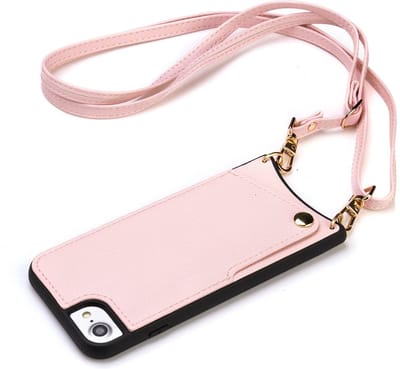CaseBoutique Backcase hoesje geschikt voor iPhone SE (2022)/SE (2020)/8/7 - Effen Roze - Kunstleer - met Crossbody Koord & Pashouder