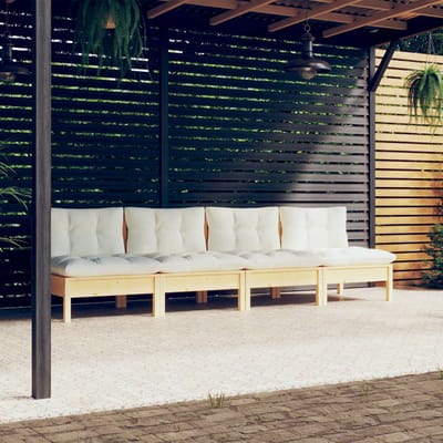 vidaXL - Tuinbank - 4-zits - met - crèmekleurige - kussens - massief - grenenhout