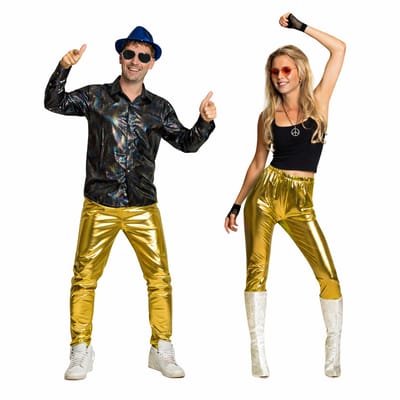 Partychimp Gouden Legging Broek Disco Broek Heren Disco Broek Dames Disco outfit Carnavalskleding Heren Carnavalskleding Dames Carnaval Foute Party Glanzende Legging Jaren 80 & 90 Kostuum Toppers 2026 - Polyester - Goud - Unisex - Maat S/M