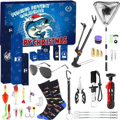 Viskalender 2025 - 24-Delig - Kerstkalender Voor Mannen - Hengelsport Accessoires - Aas Set Met Kunstaas - Cadeau Voor Vissers - Zoetwater En Zoutwater