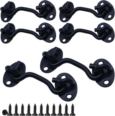 Roestvrijstalen schuurdeursloten, robuuste sluiting van 15 cm (6 inch), haak- en oogsluiting met montageschroeven, perfect geschikt voor ramen, schuifdeuren, slaapkamers en badkamers (set van 6).
