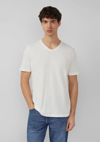 s.Oliver - male - Shirt van vlamgaren met open rand bij de halslijn