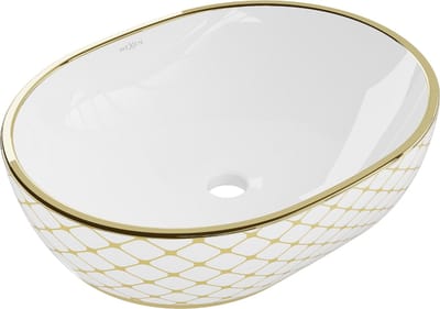 Mexen Viki opzetwastafel 48 x 35 cm, wit/goud ruitpatroon - 21054809