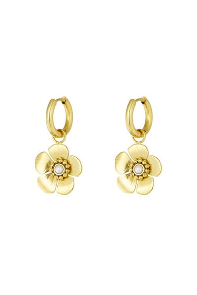 Oorbel met schattige bloemhanger - goud