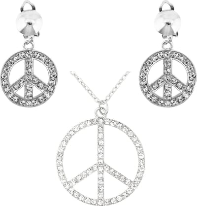 Widmann Strass ketting en oorbellen Hippie Flower Power Sixties sieraden