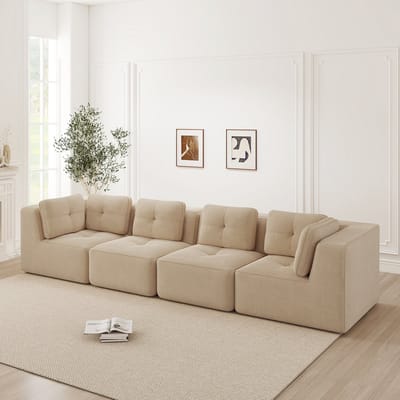 MODENUIT Hoekbank 4-Zits - Modulair Ontwerp Met Hoekelement En Diepe Zitting - Voor Woonkamer - Ribstof Beige