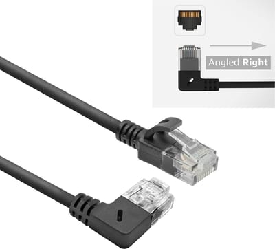 ACT Zwarte 1 meter U/UTP CAT6A LSZH slimline patchkabel met RJ45 connectoren, recht naar 90° haaks rechts DC2901