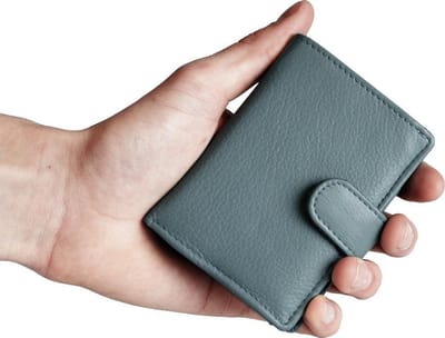 Pasjeshouder Uitschuifbaar – Lichtblauw - Leer - Creditcard Houder - RFID – Anti Skim - Muntgeld Ritsvak - Pasjeshouder