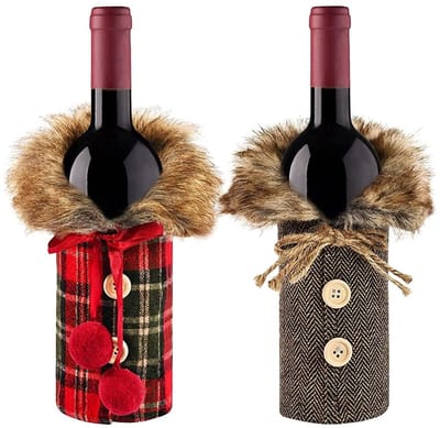 Dailygoods- Kerstwijnfleshoes 2 Stuks - Wijnzakken - Cadeauverpakking Wijnfles - Kerstdecoratie - Tafeldecoratie - Duurzaam Linnen - Wijnzak