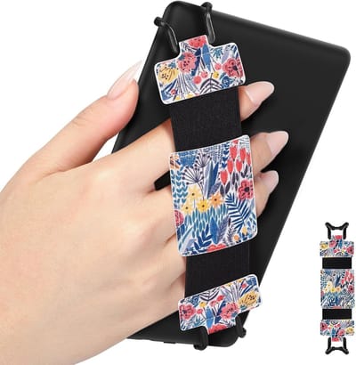 Universele E-Reader en Tablet Armband, Zachte Polsband met Elastische Band, Handvat voor Tablets met Hoge Elasticiteit en Bloemenpatroon in Blauw en Groen