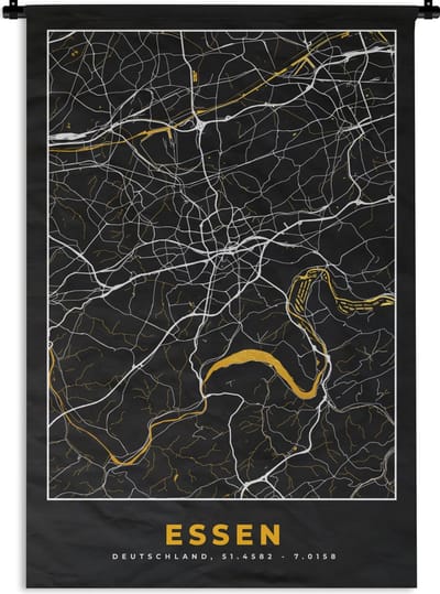 Wandkleed - Wanddoek - Essen - Goud - Stadskaart - Plattegrond - Kaart - Duitsland - 120x180 cm - Wandtapijt