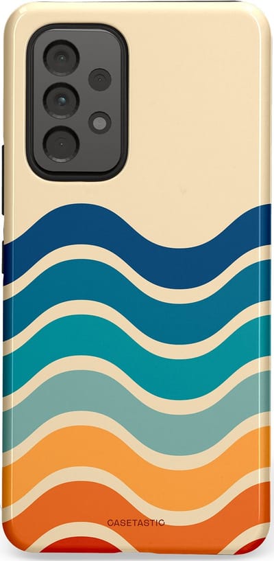 Casetastic hoesje geschikt voor Samsung Galaxy A53 (2022) 5G - Dubbellaagse bescherming - Nostalgische golven - Fashion Case - Zand Petrol Rood Oranje