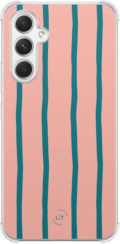 Shockproof hoesje - Geschikt voor Samsung Galaxy A54 - Pink flow - Extra sterke case - TPU/polycarbonaat - Gestreept - Roze, Transparant