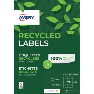 Etiket avery lr7160-100 63.5x38.1mm recycled wit 2100 etiketten