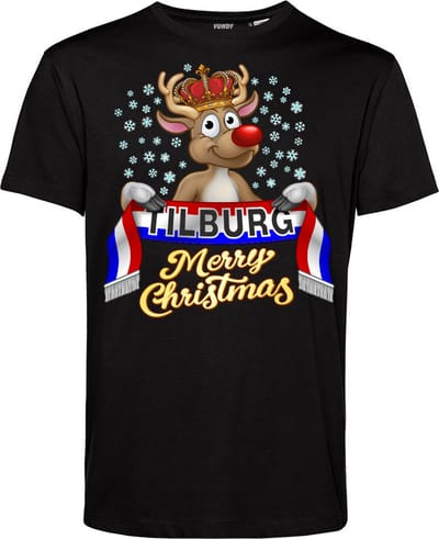 T-shirt Tilburg | Foute Kersttrui Dames Heren | Kerstcadeau | Willem 2 supporter | Zwart | maat XS