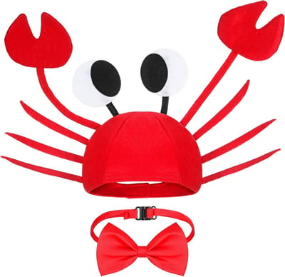 Verstelbare Krab Hoed met Rode Strik voor Kinderen en Volwassenen - Grappige Kostuum Hoed voor Halloween, Kerst en Feestdecoratie