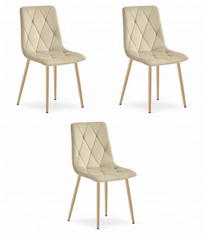 Set van 3 Eetkamerstoelen LIBRA Lichtbeige – Houtlook Metalen Poten, Modern Velvet Bekleding, Ergonomisch Design, Max. 120 kg