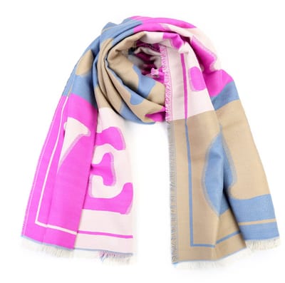 Luxe LOVE damessjaal - Roze/Blauw/Beige - Franjes - Vicose - 185 x 60 cm