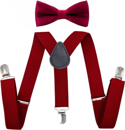 Fako Fashion - Kinder Bretels Met Vlinderstrik - Kinderbretels - Vlinderdas - Strik - Effen - 65cm - Donkerrood