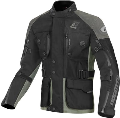 Bogotto Explorer-Z Waterdichte Zwart Groen Leren / Textiele Motorjas - Jas