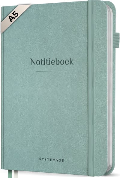 Systemyze Notitieboek A5 Hardcover Leer Gelinieerd – Notebook Journal – 256 Genummerde Pagina’s – 140 Grams Papier - Saliegroen