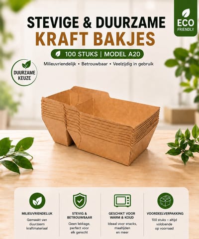 Snackbak A20 (14+1) - Extra Groot Patatbak Frietbak - 100st. - bruin - kraft - 170x85x40mm - IMES PACK