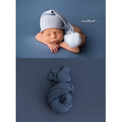 Couverture pour Photographie de Nouveau-né Bébé Tricoté Couverture Photo de Fond Studio Shooting Accessoires Photo Paniers (navy blue,only wrap 40 by150cm)